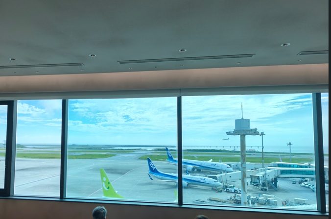 窓から見える滑走路とANA・ソラシドエアの機体